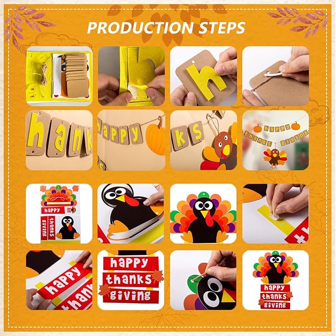 YOMIQIU Thanksgiving Turkey Crafts Kits, DIY Festive Fall Thanksgiving Party Hanging Sign Decor(6 Sets), Thanksgiving Crafts for Kids and Adults at Home Party Decoration School Activities