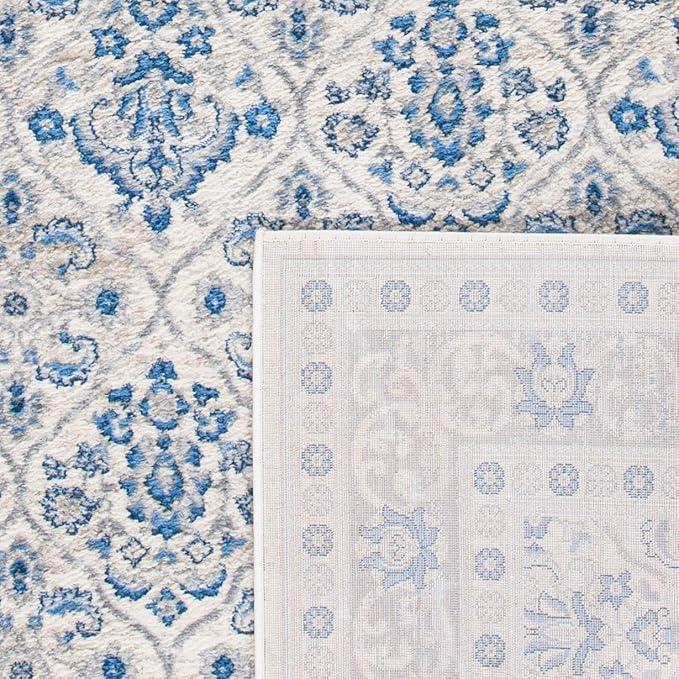 SAFAVIEH Brentwood Collection Area Rug - 9' x 12', Ivory & Blue, Oriental Damask Trellis Design, Non-Shedding & Easy Care, Ideal for High Traffic Areas in Living Room, Bedroom (BNT870A)