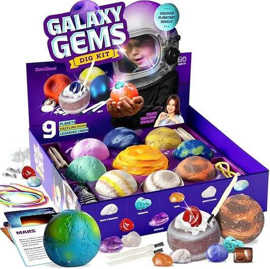Galaxy Gem Dig Kit for Kids - Gemstones Digging Science Kits for Kid Age 6-7, 6-8, 8-10 - Gifts for 6 7 8 9 10 11 Year Old Boys & Girls - Planet Space Toys for Ages 8-10 - STEM Stuff for Boy & Girl