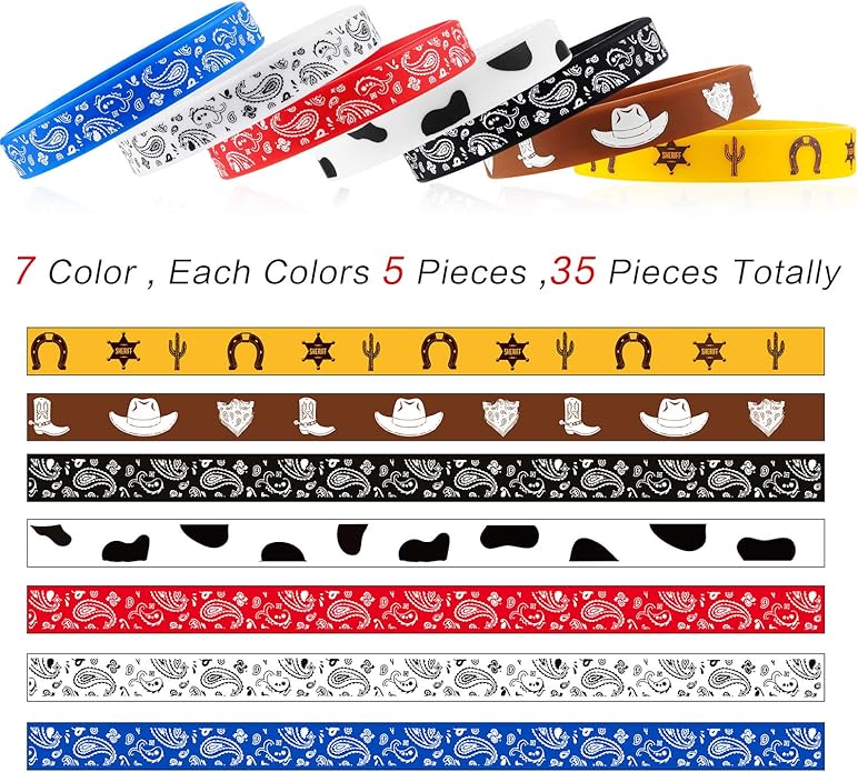 Western Party Bracelets Rubber Bracelets Silicone Stretch Wristbands for Western Themed Parties Birthday Parties