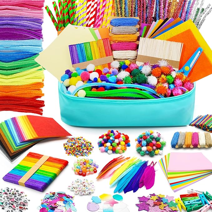 FUNZBO Arts and Crafts Supplies -St Patricks Day Crafts for Girls Age 3, 4, 5, 6, 7, 8, 9 Years Old, Craft Kit with Pipe Cleaners, Pompoms & Craft Tools, Birthday Gifts for Kid, Boys & Girls
