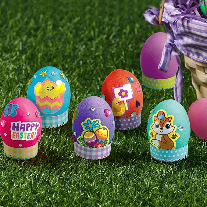 Klever Kits 20Pcs Easter Egg Dye Kit, DIY Easter Decorating Craft Kit with Egg Tray, Stands, Stickers for Kids Coloring Theme Creativity Activity, Home School Crafts