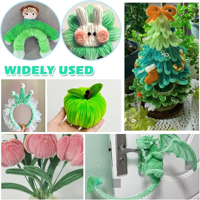 TOAOB 100pcs Pipe Cleaners Gradient Green Chenille Stems for Crafts 12 Inch Fuzzy Sticks Craft Supplies for DIY Art Craft Projects Home Decorations