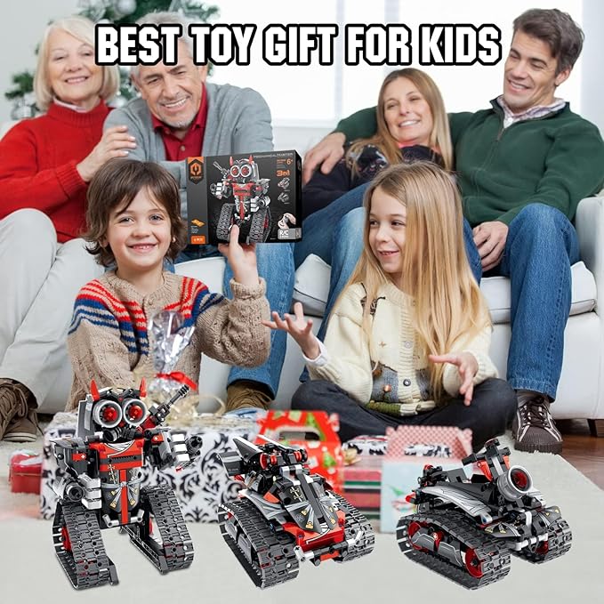Remote Control Robot Building Kit for Boys 6-12, 3-in-1 STEM Remote & APP Controlled Coding Gear Robot/Tank/RC Car, 419 Pcs Science Learning Educational Building Blocks Toy Set Gift for Kids