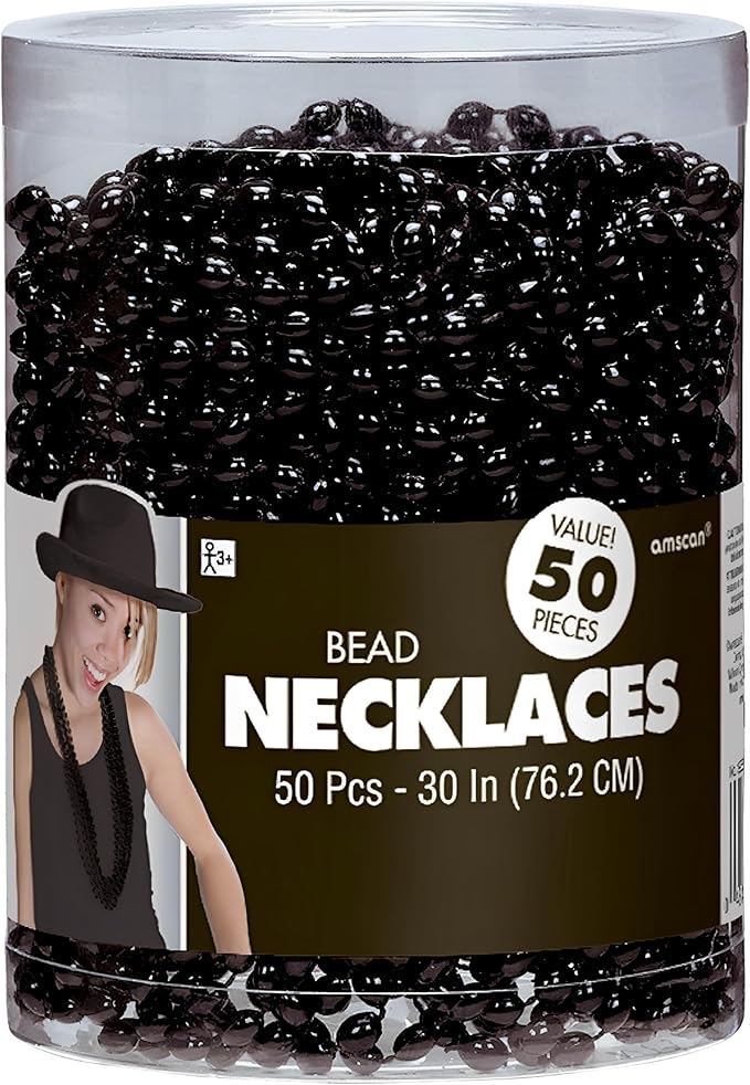 Sparkling Black Metallic Oval Bead Party Necklaces (50 Pcs.) - 30" - Elegant & Vibrant Accessories - Perfect for Any Occasion