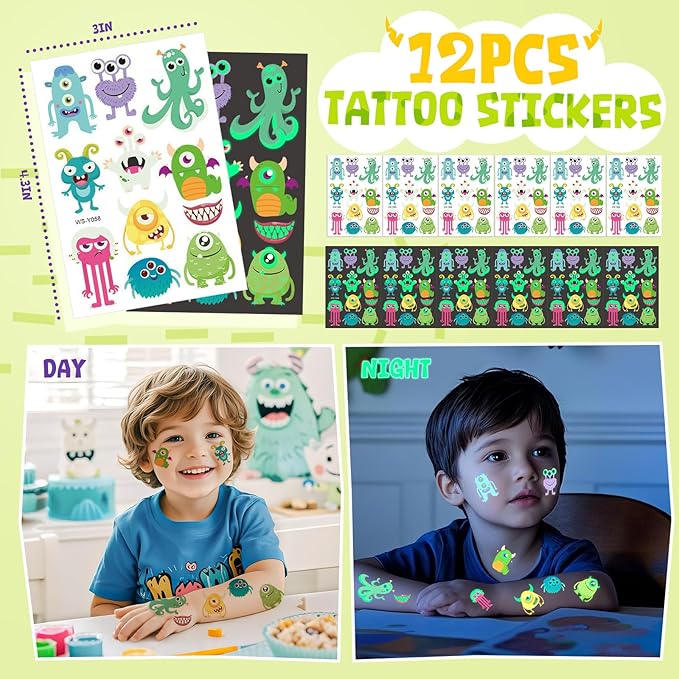 Monster Party Favors Birthday Supplies Gift Bags Finger Puppets Spring Launchers Toys Monster Big Eye Ring Slap Bracelets Tattoo Stickers Inc, Monster Party Decorations Birthday Favors for Kids