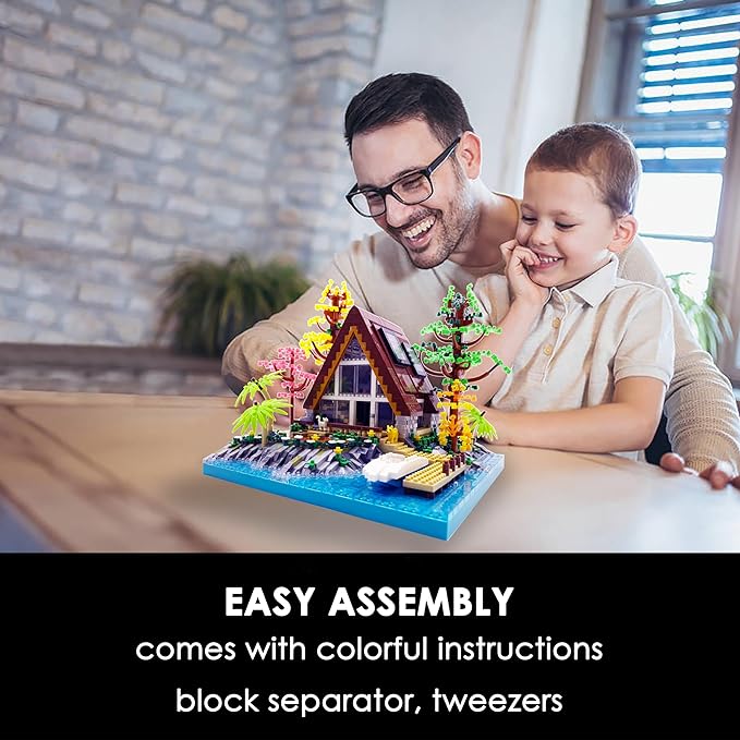 Alizdd Micro Building Blocks Sets,A-Frame Lakeside Cabin House Architecture and Flowers Garden Building Kit for Adults,Cute Toy Building Sets Model,Creative Mini Bricks Gift for Kids 14+,2688 PCS