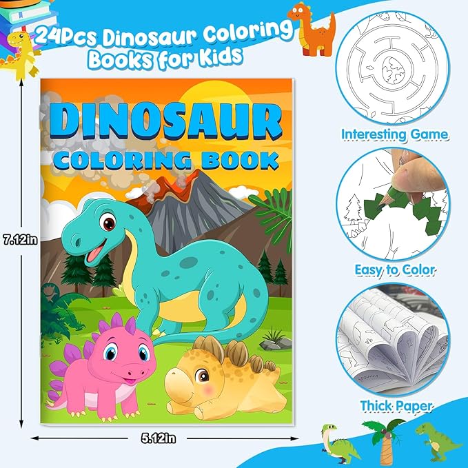24 Pieces Dinosaur Mini Coloring Books for Kids Party Favors Dino Drawing Activity Book Bulk Small Coloring Book for Boys Girls Birthday Gift Jurassic Party Goodie Bag Stuffer Classroom Supplies