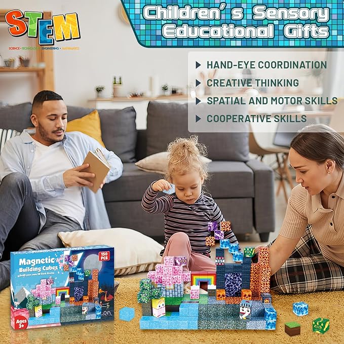 Magnetic Blocks - 150 PCS Build Dark Swordsman's Forest Castle - Magnetic Toys for Montessori Toddler Christmas Birthday Gifts - STEM Sensory Toys for 3 4 5 6 7 8 9 10 Year Old Boys & Girls