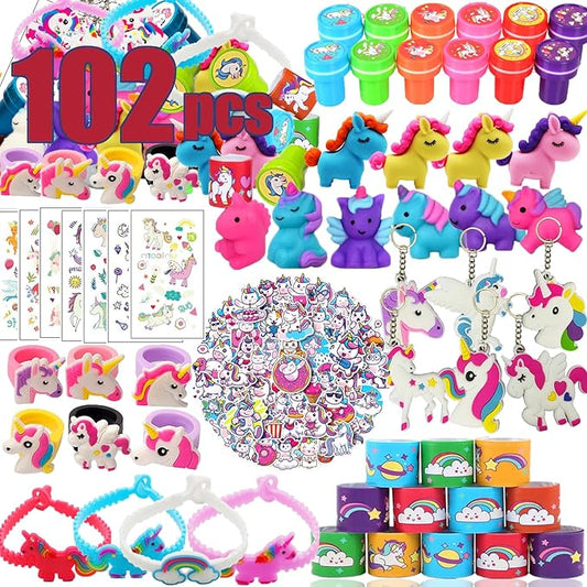 102Pcs Unicorns Party Favors for Kids Girls 3-4-8-12, Birthday Gift, Small Bulk Toys Treasure Box Toys for Classroom Reward Carnival Prizes, Easter Goodie Bag Stuffers Pinata Fillers