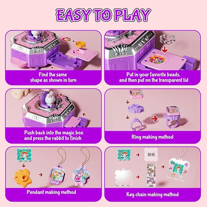 Jewelry Toys for Girls, 153Pcs Toddler Girls DIY Toy Rabbit Jewelry Making Kit for 4 5 6 7 8 Years Old, Arts and Crafts Supplies for Kids,Play Jewelry Princess Toys for Dress Up, Easter Birthday Gifts