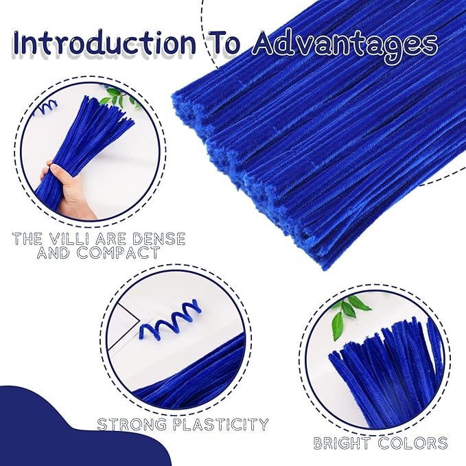 100Pcs Pipe Cleaners, Pipe Cleaners Craft, Chenille Stems Creative Craft Pipe Cleaners Flowers for Festivals Decorations, Crafting Pipe Cleaners Supplies for DIY Arts Making/Royal Blue
