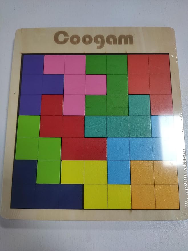 Coogam Wooden Puzzle Pattern Blocks Brain Teasers Game with 60 Challenges, 3D Russian Building Toy Wood Tangram Shape Jigsaw Puzzles Montessori STEM Educational Toys Gift for Kids Adults