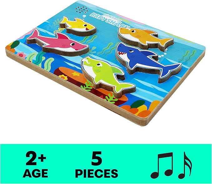 Spin Master Games, Pinkfong Baby Shark Musical Wooden Sound Puzzle, Plays Viral Song, Baby Shark Toddler Toys, for Fans of Baby Shark & Kids Who Love Music, for Ages 2 & Up