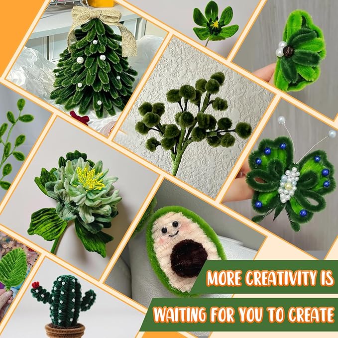 100 Pieces Pipe Cleaners Craft, Sage Green Pipe Cleaners, Chenille Stems for Classroom Craft Supplies Hair Flowers