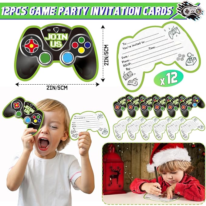110Pcs Video Game Party Favors Birthday Supplies for Boys, Bag Invitation Card Silicone Bracelet Keychain Luminous Tattoo Stickers Kids Gifts Game On Goodie Bag Stuffers Gaming Gamer Party Favors