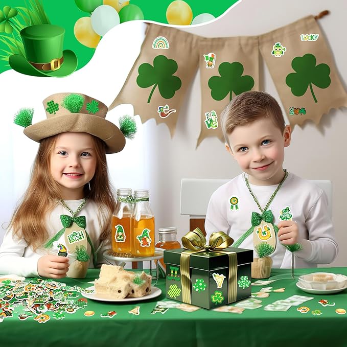 JULBEAR St. Patrick's Day Foam Sticker, 300Pcs Shamrock Colorful Printing Self-Adhesive Campus Themed Foam Stickers for Irish Holiday Kids Party Favors DIY Crafts Decorations