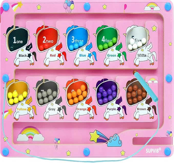 Magnetic Color and Number Maze, Montessori Toys for 3+ Year Old, Wooden Puzzles Activity Board, Learning Educational Fine Motor Skills Travel Toys, for Kids Boy Girl