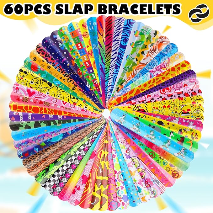 Slap Bracelets for Kids,60 Pcs Christmas Slap Bracelets,Kids Slap Bracelets Bulk,Slap Wristbands for Kids Party Favors Christmas Stocking Stuffers Birthday Gifts (60 Designs)