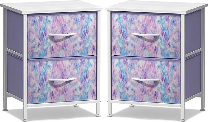 Sorbus Nightstand with 2 Drawers - Kids Bedside Furniture End Table Night Stand - Steel Frame, Wood Top & Easy Pull Fabric Bins - Dresser & Chest for Home, Bedroom Accessories, Office & Dorm (2 Pack)