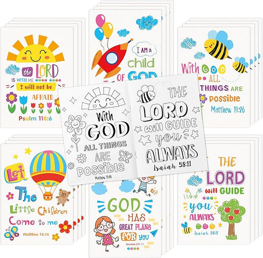 24Pcs Religious Coloring Books - Bible Verses DIY Color-in Pages Booklet Bulk Drawing Holiday Christian Theme Activity Supplies for Sunday School Classroom Rewards Artwork Gift for Kids