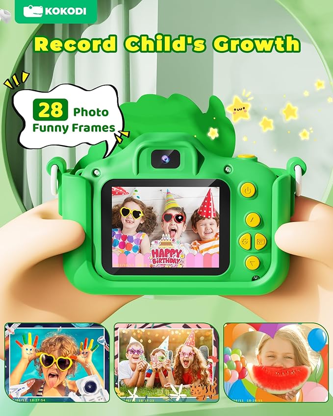 KOKODI Kids Camera Toy Digital Camera for Toddler Boys, Dinosaurs Birthday for Boys Age 3-12, 1080P HD Video Camera for Toddler, Kids Toys for 3-9 Year Old Kids with 32GB SD Card