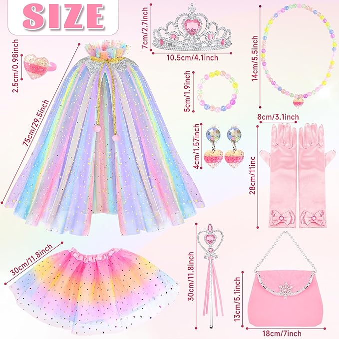 11PCS Princess Cape Dress up Clothes for Little Girls, Princess Cape with Crown for Kids Girls 3-8 Birthday Gifts