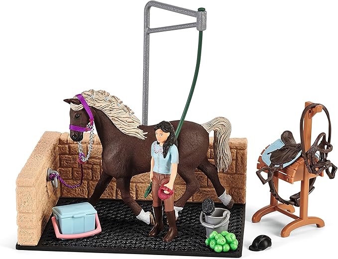 Schleich Horse Club, 13-Piece Playset, Horse Toys for Girls and Boys Ages 5-12, Horse Wash Area with Emily and Luna the Horse
