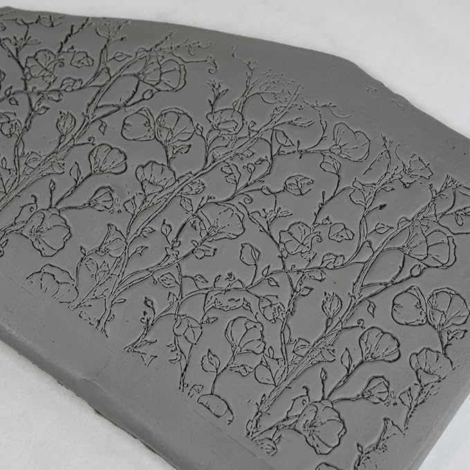 Twining Bloom Vines Clay Texture Roller (4") - Seamless Meadow Set #01 - Embossing Pattern Roller for Polymer & Ceramic Clay, Pottery & Crafts