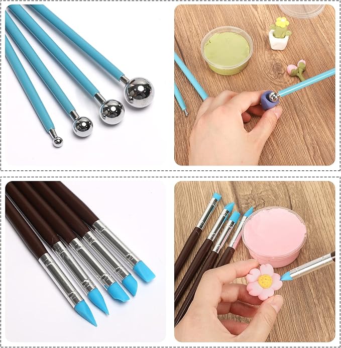 RUBFAC Polymer Clay Tools, Clay Tools Kit, 24pcs Clay Sculpting Tools Set with Stylus and Rock Painting Kit - Air Dry Clay Modeling Tools for Pottery and Sculpture