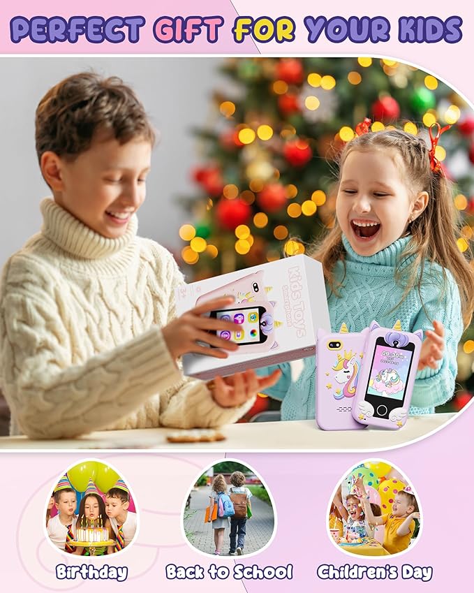 UCIDCI Kids Smart Phone Toys for Girls Ages 3-7 with Dual Camera - Toddler Phone Toys with Learning Games, Travel Toys with MP3 Music Player for Christmas, Birthday Gifts for 3 4 5 6 7 Year Old Boys