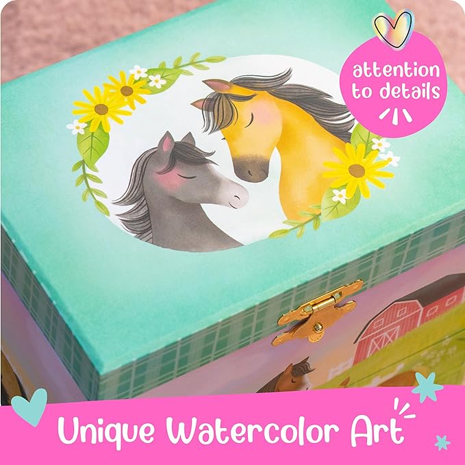 Giggle & Honey Musical Horse Jewelry Box for Girls - Kids Dancing Horse Music Box with Mirror, Horse Gifts for Little Girls, Childrens Birthday Gift, Ages 3-10