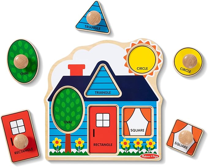 Melissa & Doug First Shapes Jumbo Knob Wooden Puzzle - Wooden Peg Chunky Baby Puzzle, Preschool Learning Shapes Knob Puzzle Board For Toddlers Ages 1+