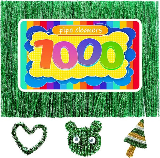 GAGANIU 1000pcs Pipe Cleaners, Pipe Cleaners for Crafts, Craft Supplies Multicolor Chenille Stems for Art&Craft Christmas DIY Projects(Green Glitter)