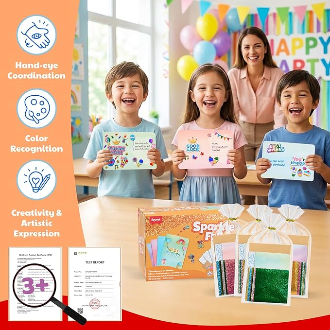 JoyCat 24 Pack Foil Craft Party Favors,No Mess Arts and Crafts for Kids,Goodie Bag Stuffers,DIY Creative Activity, Birthday Present for Girls Boys 4 5 6 7 8 9 Years Old(Greerting Cards)