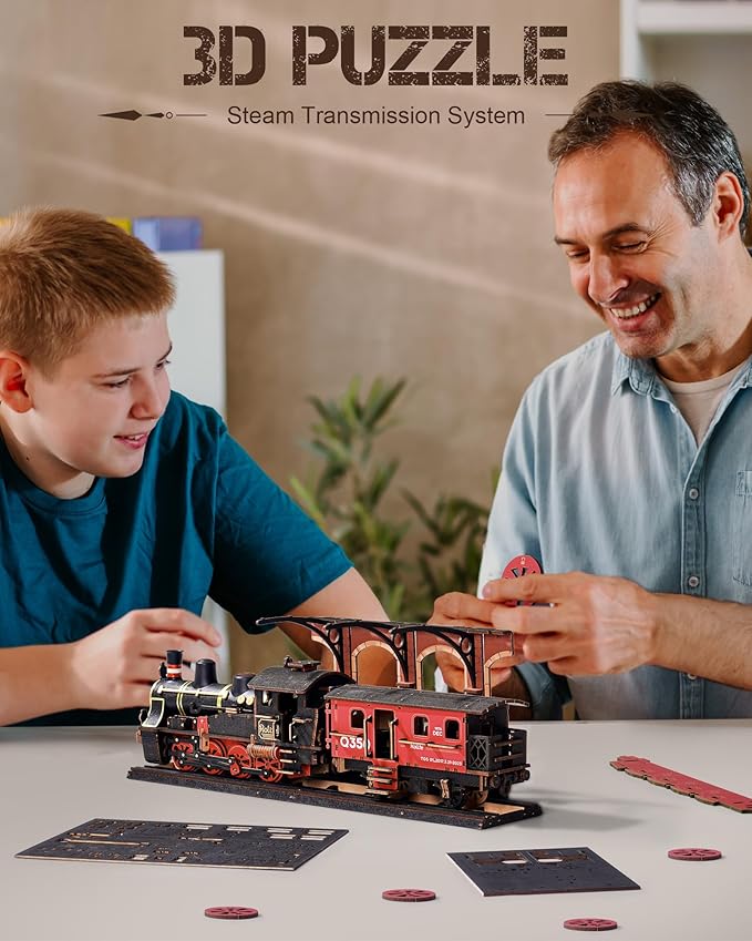 Rolife 3D Wooden Puzzle for Adults, DIY Wood Model Train Sets, Mechanical Vehicle Model Building Kits-Brain Teaser Puzzle Toys with 365 Pcs-Creative Birthday for Kids