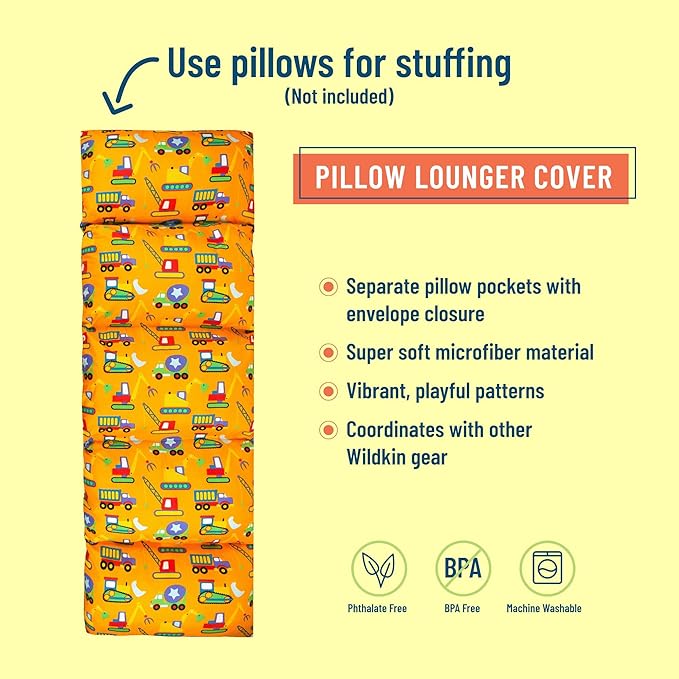 Wildkin Microfiber Pillow Lounger, 87 X 27 Inches, Under Construction