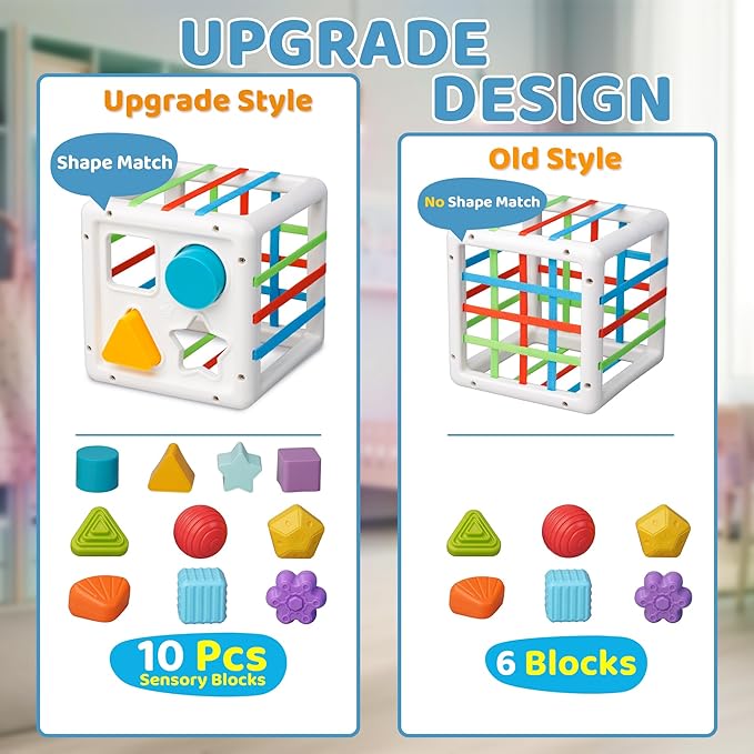 LiKee Toddler Montessori Toys for 1+ Years Old Boy Girl Birthday, Baby Infant Toys with 10pcs Sensory Pieces Shape Sorter, Age One Colorful 1 2 3 Years Learning & Fine Motor Skills Toys for 18+ Months