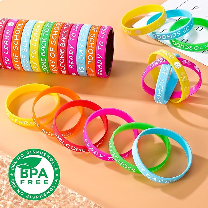 Welcome Back to School Rubber Bracelets 30 PCS First Day of School Bracelet Gifts Silicone Wristbands for Students Kids Party Favors Supplies Decorations Classroom Prizes Rewards Goodie Bags Stuffers