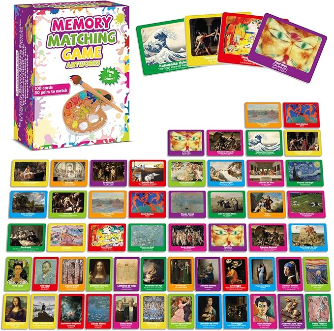 gisgfim 50 Pairs Memory Matching Game Famous Paintings Concentration Memory Matching Games for Adults Learning Educational Matching Game A Fun & Fast Artworks Theme Memory Matching Games
