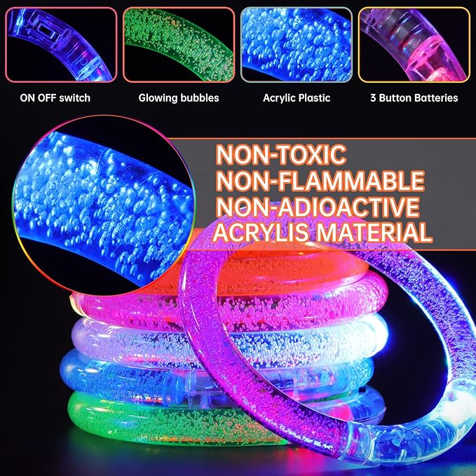 Visen 24 Pack Glow Sticks Bracelets,6 Color LED Bracelets,Light Up Bracelets Toys,Glow In The Dark Party Supplies for Adults,Neon Rave Party Favors for Concert Birthday Carnival Parties Night Events