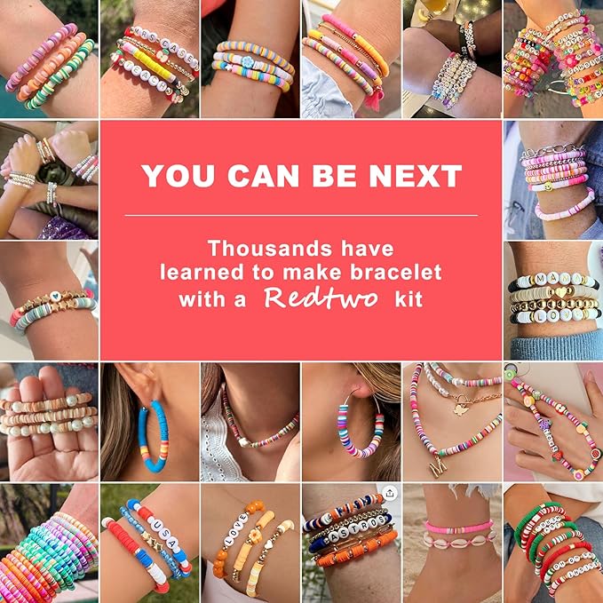 Redtwo 23000 Pcs Clay Beads Bracelet Making Kit 144 Colors 7 Boxes Flat Polymer Heishi Beads Set for Friendship Jewelry Making with Pendant Charms Crafts Gifts for Girls Ages 6-12 Kids Adults