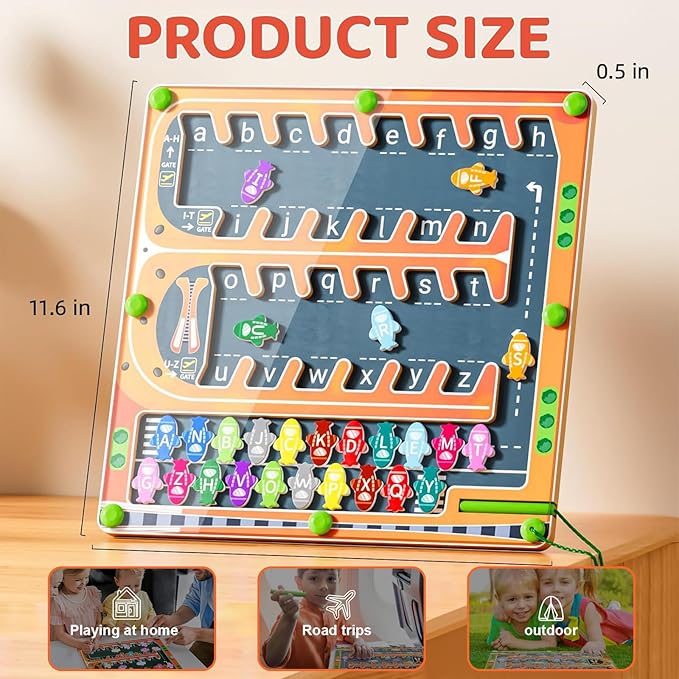 Magnetic Alphabet Letter Maze, Montessori Toys for 3+ Year Old, Wooden Puzzle Activity Board, Learning Educational Fine Motor Travel Toy for Toddlers Kids Boys Girls Preschooler 3 4 5 Year Old Toy