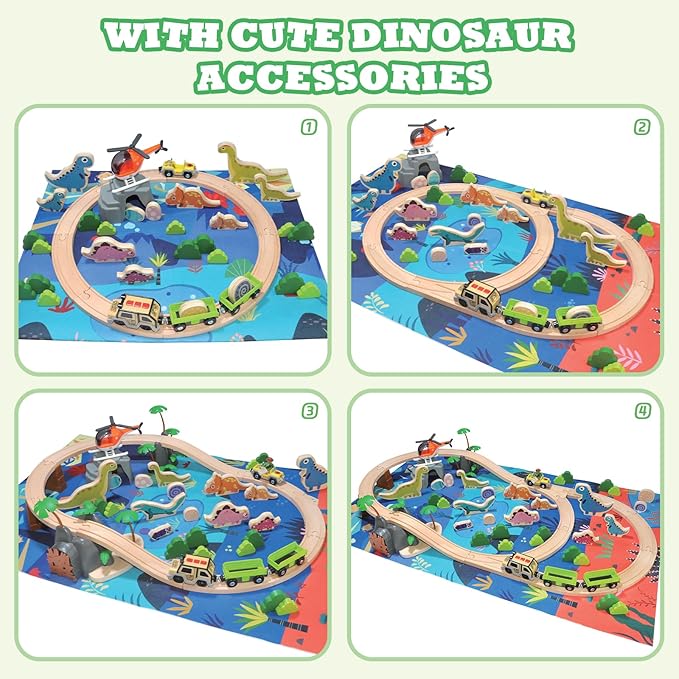 Wooden Train Sets for Toddlers, Train Toy Magnetic Sets Fits Brio, Thomas, Melissa and Doug, Kids for Boys Girls 3 4 5 Years Old (80 pcs Train Set)