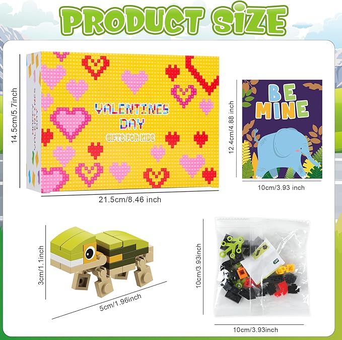 Erweicet Valentines Day Gifts for Kids 24 PCS Animals Building Blocks with Valentines Gift Cards for Kids Boys Girls Classroom Gift Exchange