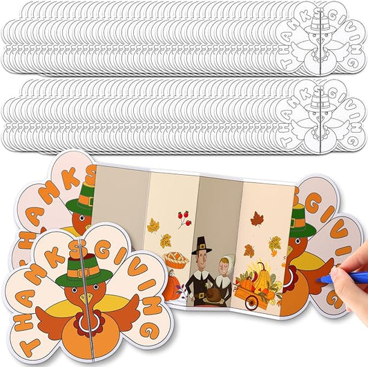 Motipuns 30 Pcs Thanksgiving Gift for Kids Turkey Coloring Crafts Color Your Own Turkey Greeting Cards Fall Pumpkin Paper DIY Craft Kits Thanksgiving Decor for School Games Activities Party Supplies