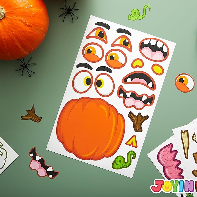 JOYIN 30 Pcs Halloween Make a Face Stickers for Kids, Halloween Party Favor, Party Craft Supplies, Fall Sticker Sheets with 6 Different Facial Expression, Classroom Art Activities Treat Games Goodies