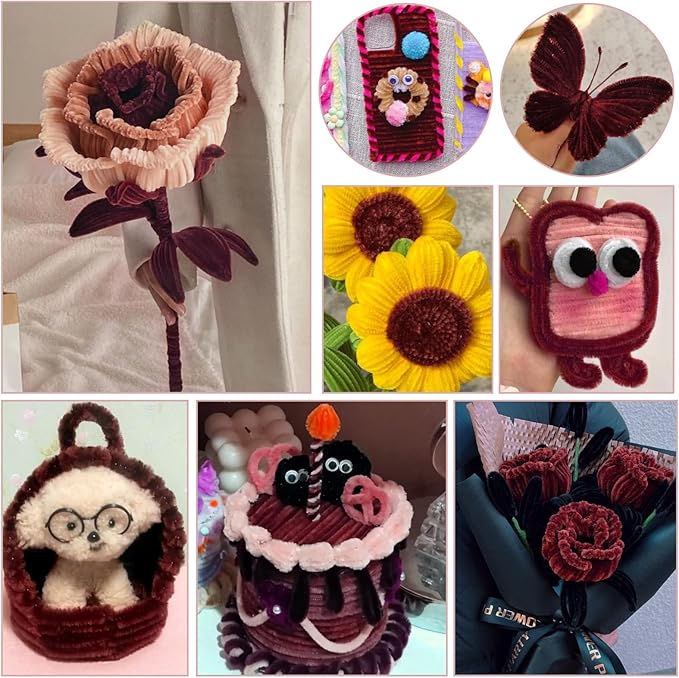 TOAOB 100pcs Pipe Cleaners Dark Red Pipe Cleaners Chenille Stems 6mm x 12 Inch Fuzzy Sticks Craft Supplies for Art DIY Crafts Decorations