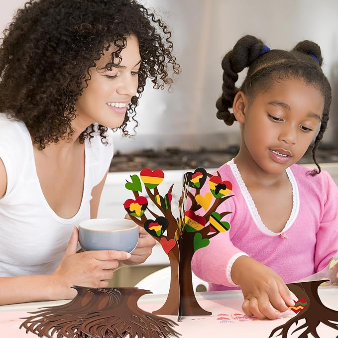 WATINC Black History Month Heart Tree Craft Kits, Make Your Own African American Heart Trees Decoration, DIY Black History Holiday Celebration Craft Supplies Home School Fun Activity for Kids (48Pcs)