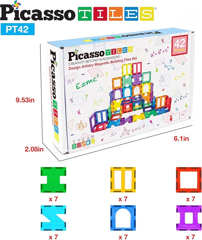 PicassoTiles Magnetic Blocks See-Through Shape STEM Toys for Boys and Girls Toddlers Ages 3+ Magnetic Building Block Tiles Educational Playset Compatible with Major Brand Magnet Tile -Starter Set PT42